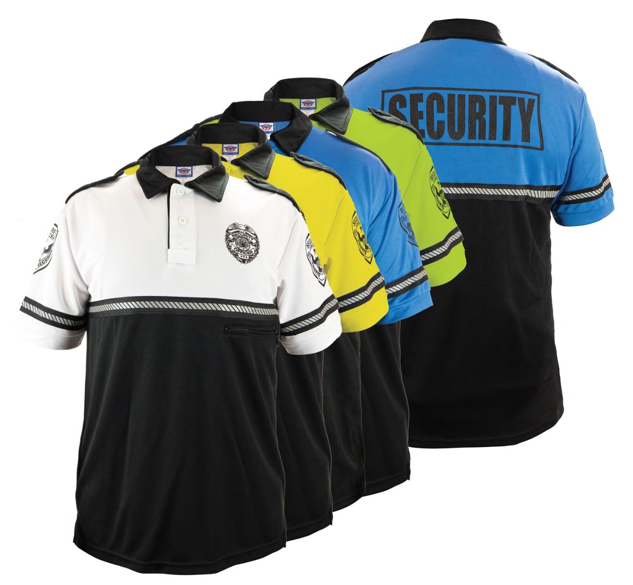 Two tone Bike Patrol Polo Shirt/ Zippered Pocket,Hash Reflective Stripes With Security Badge and patch